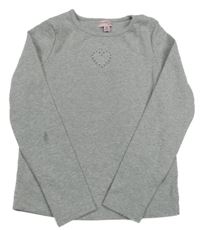 Sivé rebrované tričko so srdiečkom a kamienkami