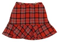 Červeno-farebná kockovaná vlnená sukňa Matalan