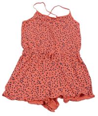 Korálový kraťasový overal s puntíky Hema