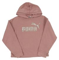 Růžová crop mikina s logem a kapucí Puma
