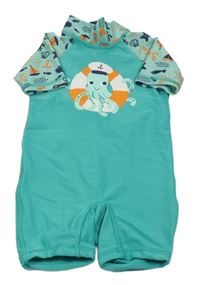 Zelený kraťasový UV overal s chobotnicí 