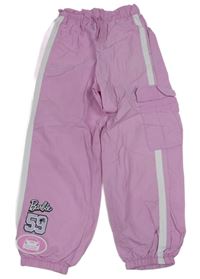 Růžové šusťákové cargo cuff kalhoty s proužky