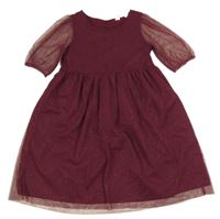 Vínové trblietavé sieťované šaty H&M