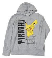 Šedá melírovaná mikina Pikachu s kapucňou