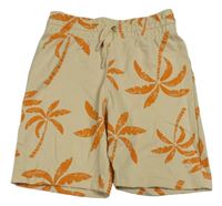 Svetlobéžové teplákové kraťasy s oranžovými palmami PRIMARK