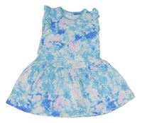 Azurovo-bielo-svetloružová -zafírové batikované šaty s volánikmi PRIMARK