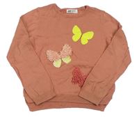 Skořicový sveter s motýlikmi s flitrami H&M
