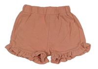 Ružové rebrované teplákové kraťasy s volánikmi zn. PRIMARK