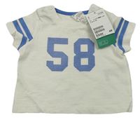 Biele melírované tričko s modrým číslom a pruhmi H&M
