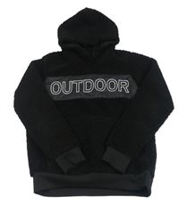 Černá huňatá outdoorová mikina s nápisem a kapsou a kapucí ACTIVE TOUCH