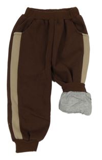 Tmavohnědo-hnědobéžové podšité tepláky 