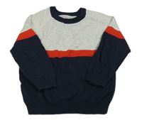 Tmavomodro-červeno-svetlosivý sveter Matalan