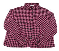Tmavorůžovo-čierna vzorovaná košeľová crop bunda PRIMARK