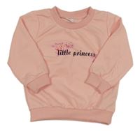 Svetloružová mikina s nápisom a růžemi