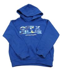 Cobaltovoě modrá mikina s nápismi a vreckom a kapucňou AWDis