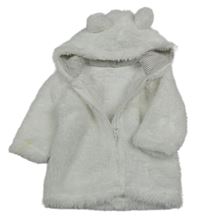 Biela chlpatá bunda s kapucňou s uškami ZEEMAN