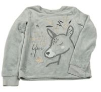 Svetlosivá plyšová mikina so sobom a nápismi