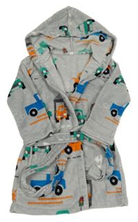 Světlešedý plyšový župan s auty a kapucí