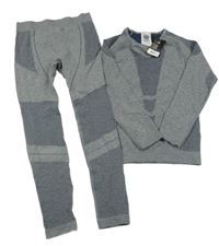 Nové - 2Set - Sivo-tmavomodré melírované spodné tričko s pruhmi a vzorem + nohavice newcential