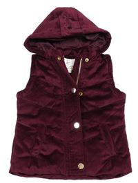 Vínová prešívaná plyšová zateplená vesta s kapucňou RIVER ISLAND