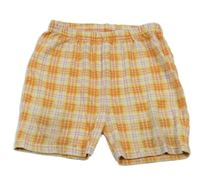 Oranžovo-bielo-okrovo-malinové kockované kraťasy