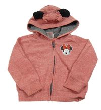 Jahodová melírovaná prepínaci mikina s Minnie a kapucňou Disney