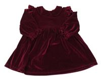 Vínové lesklé sametové šaty s volánky a límečkem Tu