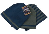 Nové - 3x - Pletená čepice - Tmavomodro/šedá s pruhem, tmavomodro/šedá pruhovaná