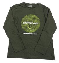 Tmavokhaki tričko s potlačou a nápismi