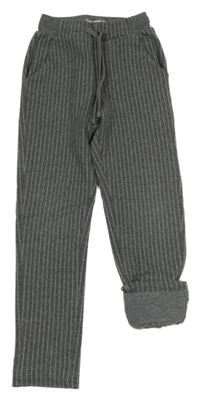 Tmavošedo-sivé pruhované melírované chino podšité nohavice POCOPIANO