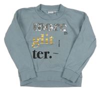 Modrošedá mikina s nápismi a flitrami name it.