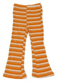 Oranžovo-tmavooranžovo-biele vzorované flare úpletové nohavice