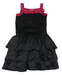 Čierno-malinové saténové šaty s mašlou Freespirit