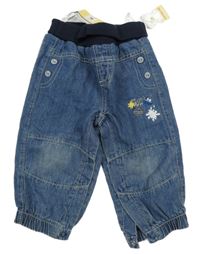 Nové - modré cuff podšité rifle s príšerkami a úpletovým pasom c