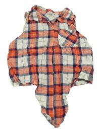 Červeno-bílo-tmavomodrá kostkovaná crop halenka H&M