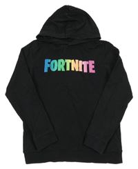 Černá mikina s nápisem - FORTNITE a kapucí