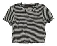 Čierno-biele pruhované rebrované crop tričko TOM TAILOR