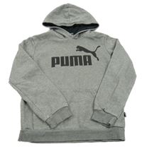 Sivá melírovaná mikina s logom a vreckom a kapucňou PUMA
