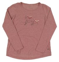 Starorůžové melírované triko s koníkem a flitry YIGGA