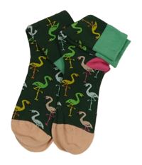 2x - Tmavokhaki-zeleno-tmavorůžovo-pudrové ponožky s plameňáky Dilly Socks