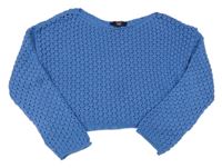 Modrý ažurový pletený oversize crop sveter New Look