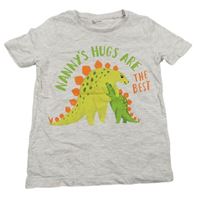 Svetlosivé tričko s dinosaurami a nápismi Tu
