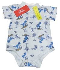 Biele polo body s dinosaurami a palmami