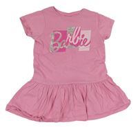 Ružová bavlnená šatová tunika s nápisem Barbie