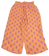 Oranžové kvetované mušelínové culottes nohavice Tu