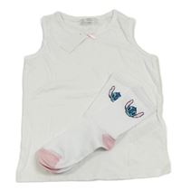 2set - Bílá košilka + bílé ponožky se Stitchem