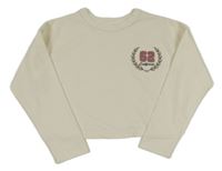 Smotanové rebrované crop tričko s číslom