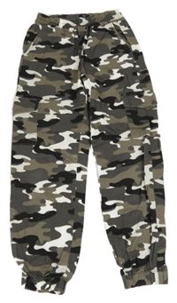 Šedo-černo-bílé army plátěné cargo cuff kalhoty New Look