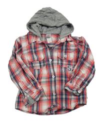 Bílo-červeno-tmavomodrá kostkovaná košile s číslem a kapucí C&A