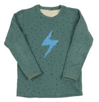 Zelená vzorovaná zateplená mikina s bleskom